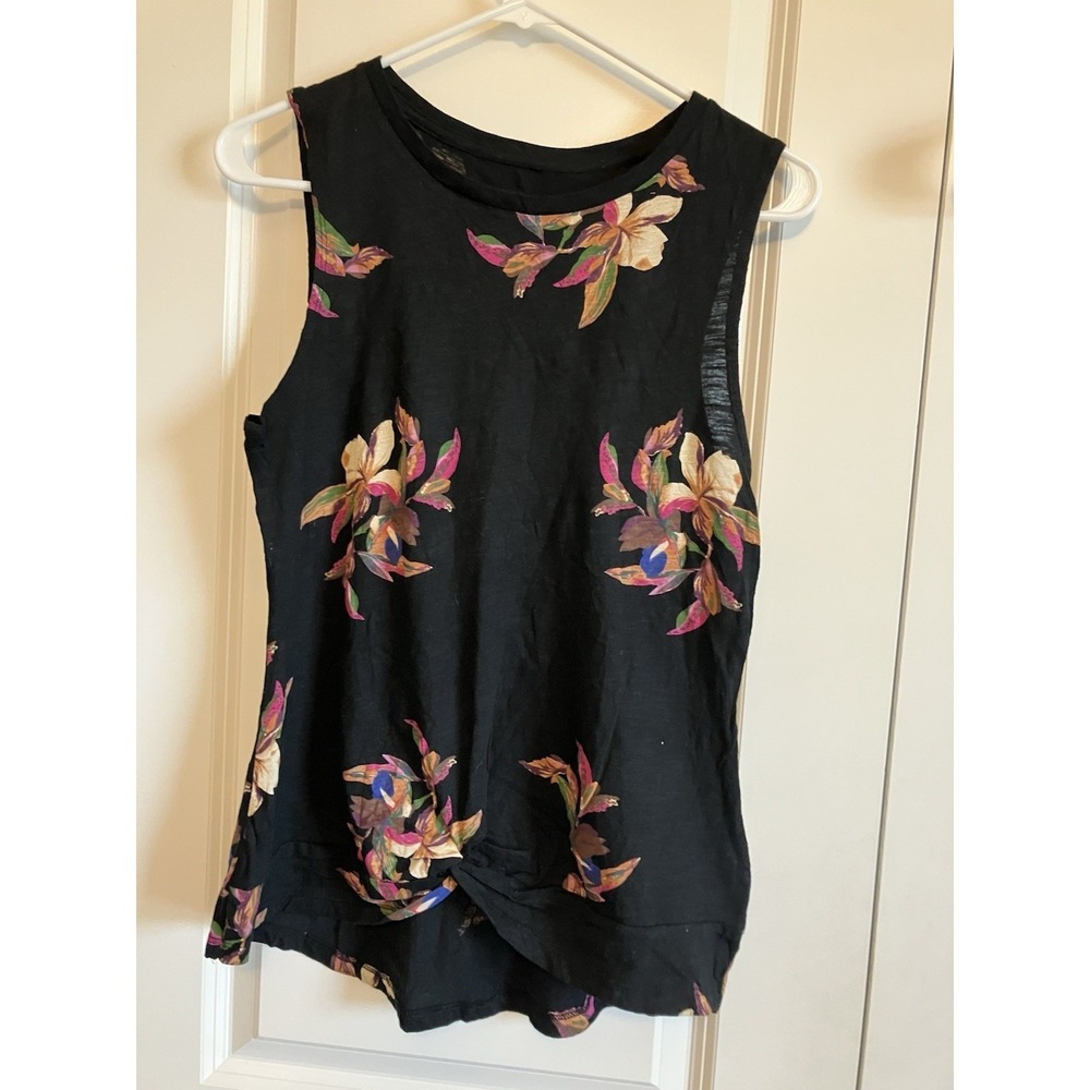 A New Day Black Tropical Flower Tank With Knotted Front Small C1102